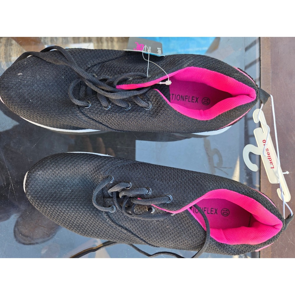 Bobbie Brooks Actionflex Womens 10 Black Pink Mesh Lace Up Sneakers Shoes NEW